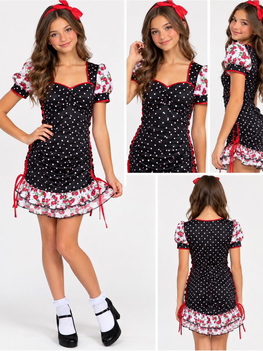 Girls Cherry Pin Up Lush Polka For Halloween Costume Dress Size large 12-14